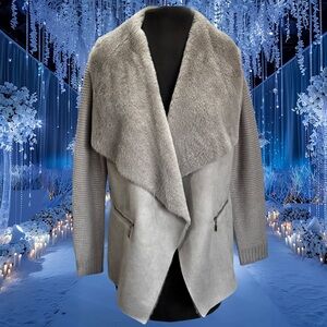Twelfth Love Grey Faux Fur Elegant Sweater Jacket Size S